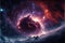 Nebula and galaxies in outer space, endless universe background, generative AI
