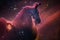 Nebula Horse Head. Fantasy galaxy generative AI background