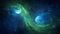 Nebulous Green and Interplanetary Blue Cosmic Abstract Pattern
