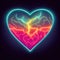 Nebulous lightning love. Discovering the boundless depths of a glowing heart surrounded by neon thunderstorms and