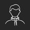 Neck circumference chalk white icon on black background. Human body measurements, tailoring parameters. Collar width