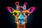 neck wildlife mammal giraffe sunglasses africa animal colorful zoo portrait. Generative AI.