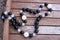 Necklace of black and moonstone beads