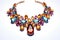 A Necklace With Bold Gemstones In Unique Settings White Background. Generative AI