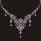 Necklace female embroidery with silver and pink precious stones, fashion print t-shirt shine from brilliant stones