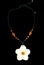 Necklace with Flower and Orange Beads, on Black String