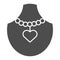 Necklace with heart on manikin solid icon. Pendant with heart on mannequin vector illustration isolated on white
