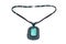 Necklace with square turquoise polymer clay pendant isolated on white background. Female accessories,