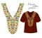 Neckline embroidery. Beautiful fashionable collar embroidered in the technique of cross-stitch - stock vector.