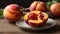 Nectarine Delight: Revel in the Velvety Exterior and Juicy Interior of a Ripe Nectarine, a Captivating Showcase of Its Delectable