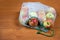 Nectarine in ecological packaging. Reusable bags for vegetables and fruits. Shopping in the store, retail. Eco friendly packaging