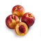 Nectarines in Group of Four â€“ Bunch of Arranged, Smooth, Cut Open, Halved Peach Variety