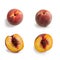 Nectarines in Group of Four â€“ Bunch of Arranged, Smooth, Cut Open, Halved Peach Variety