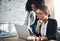 We need to be careful about our next business move. two businesswomen working together on a laptop in an office.