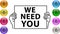 We Need You. Hands holding a sign asking someone to join and work together. Business, job, hiring Vector icon illustration EPS 10