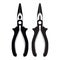 Needle nose pliers black silhouettes. Electrician, repairman work tool, vector