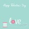 Needle and spool of thread with button applique word love Happy Valentines day card Flat desigh