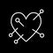 Needles in heart line icon. Heart with voodoo pin vector illustration isolated on black. Heart with straight pin outline