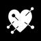 Needles in heart solid icon. Heart with voodoo pin vector illustration isolated on black. Heart with straight pin glyph