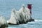 The Needles, Isle of Wight, England with lighthouse.