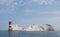 The Needles, Isle of Wight: lighthouse, rocks and white chalk cliff coastline