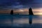 The Needles Rocks Under Starry Night Sky along Oregon coast