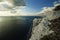 The Needles is a row of three stacks of chalk, Isle of Wight,uk