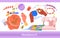 Needlework banner design template, hands embroidering flower, knitting and sewing