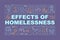 Negative effects of homelessness word concepts dark purple banner