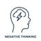 Negative Thinking Line Icon. Mental Disorder, Thunder in Human Head Linear Pictogram. Pessimism, Frustration Symbol