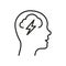 Negative Thinking Line Icon. Mental Disorder, Thunder in Human Head Linear Pictogram. Pessimism, Frustration Symbol