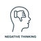 Negative Thinking Line Icon. Thumb Down in Human Head Outline Sign. Mental Disorder, Bad Mood Linear Pictogram