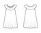 Negligee dress Sleepwear Pajamas technical fashion illustration with mini length, frilled collar, trapeze silhouette