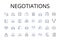 Negotiations line icons collection. Bargaining Session, Business Deal, Exchange Talks, Diplomatic Dialogue, Agreement