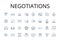 Negotiations line icons collection. Bargaining Session, Business Deal, Exchange Talks, Diplomatic Dialogue, Agreement