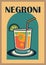 Negroni Cocktail retro poster vector wall art
