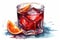 Negroni cocktail watercolor hand drawn illustration, drink clipart on white background. Generative AI