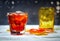Negroni on a wooden board, grey background
