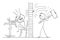 Neighbor Person Nailing Hook Nail by Big Hammer , Vector Cartoon Stick Figure Illustration