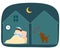 Neighbor`s dog barking loudly at night vector cartoon.