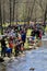 Neighborhood children and adults helping restock the stream with fish, Saratoga Springs State Park, New York, 2016