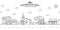 Neighborhood with home, store and church illustrated on white Vector thin line icon suburban american houses. For web