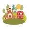 Neighborhood houses in landscape isolated icon