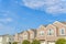 Neighborhood townhouses with pink and green exterior at Carlsbad, San Diego, California