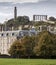 Nelsons and National Monuments from Holyrood Palace grounds