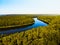 Neman river panorama from Birstonas viewpoint tower in Lithuania