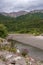 Nenana River landscape with flowers in Denali Park, AK, USA