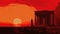 Neo-classical Figurative Temple Poster With Sunset: A Bold And Decaying Landscape