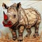 Neo Expressionism Rhino: A String And Grass Art Poster