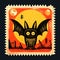 Neo-pop Iconography: A Bat On A Postage Stamp With Eerie Whimsy